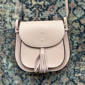 Blush Pink Leather Crossbody Bag with Tassel